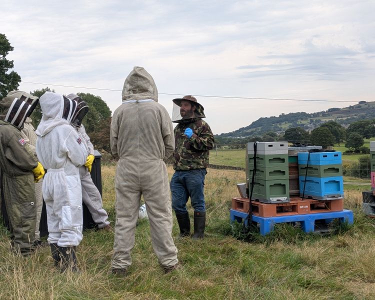 guide talking to group on a beekeeping experience in yorkshire