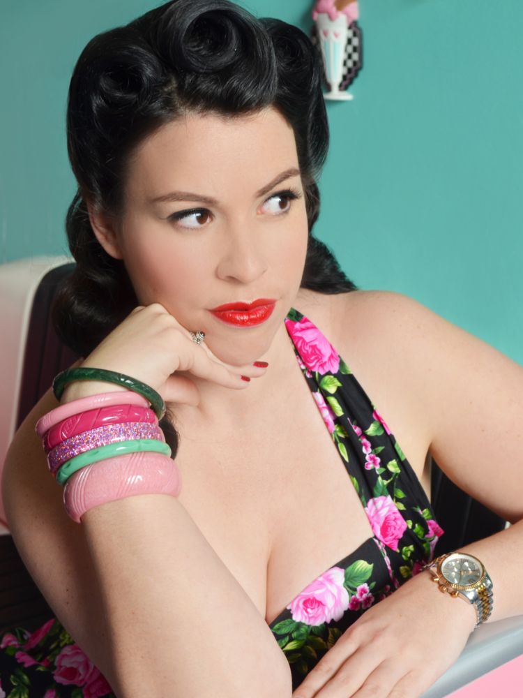 woman styled for a vintage makeover with hair and make-up