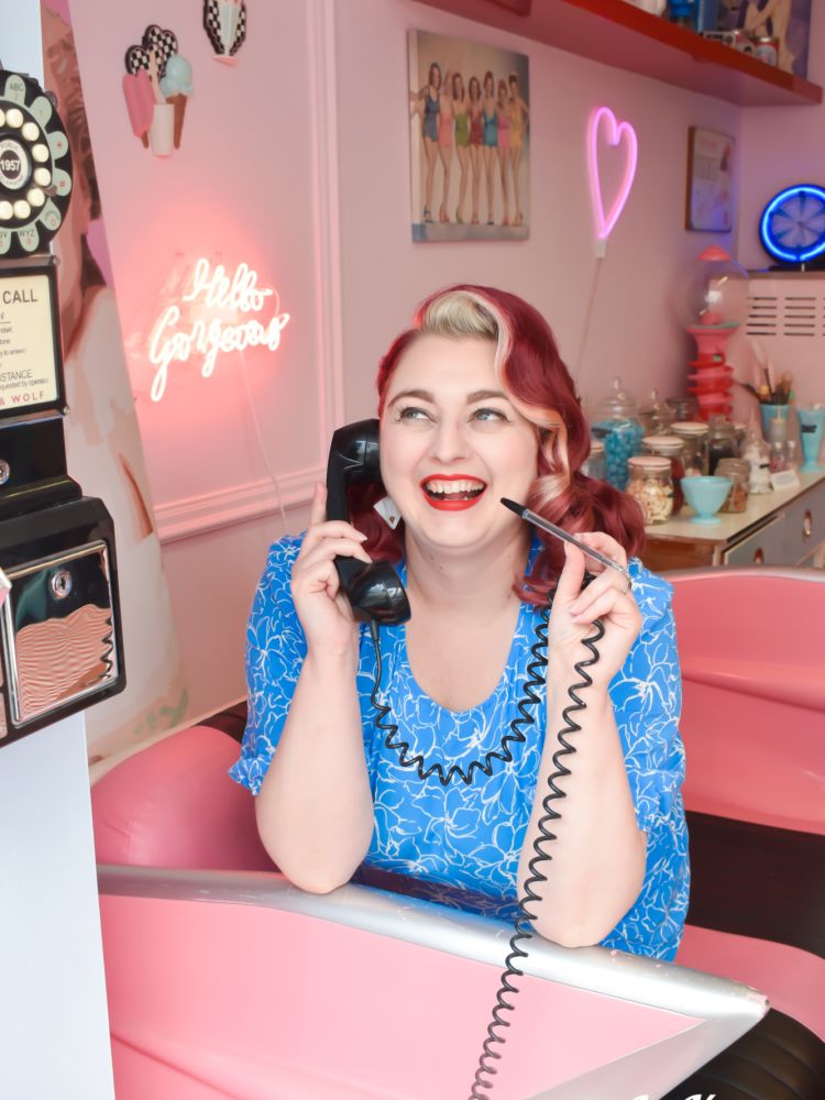 woman styled for a vintage makeover with hair and make-up