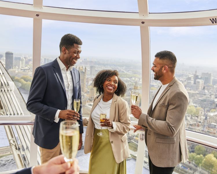 People with champagne in a pod on the london eye