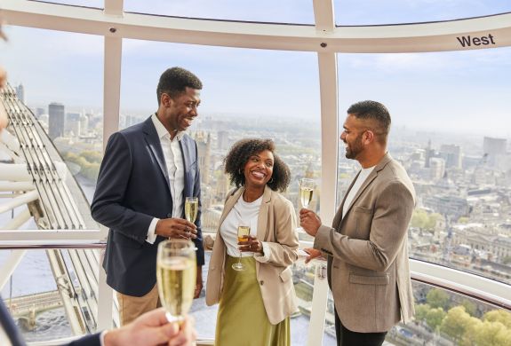 People with champagne in a pod on the london eye
