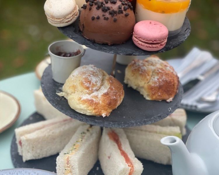 Afternoon tea on slate cake stand