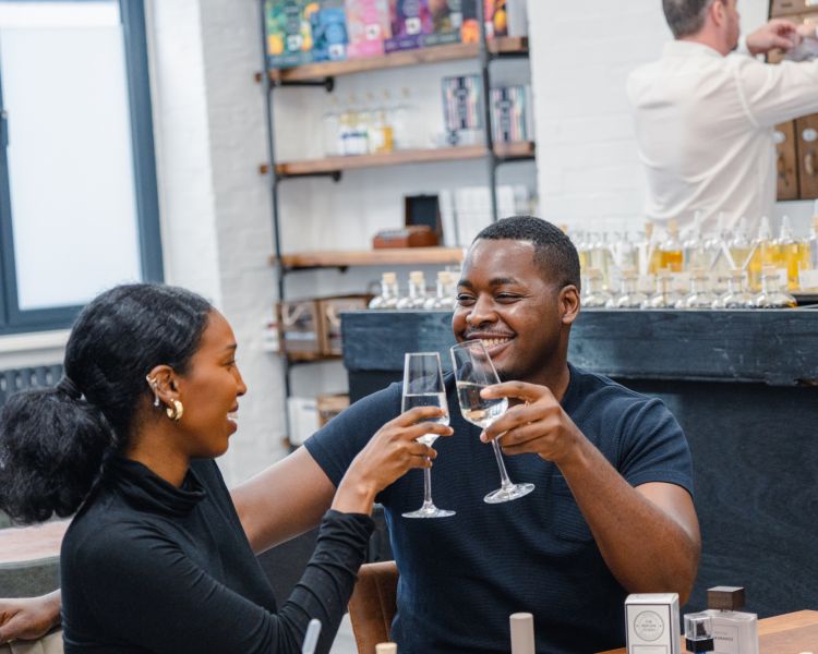 Drinking champagne onperfume making experience