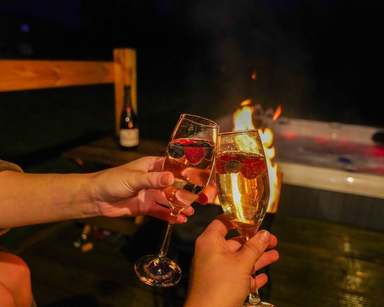 Drinks at night by the hot tub