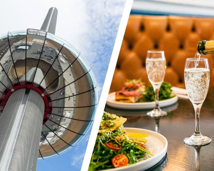 Split photo of the brighton i360 pod and bottomless brunch at doubletree by hilton metropole
