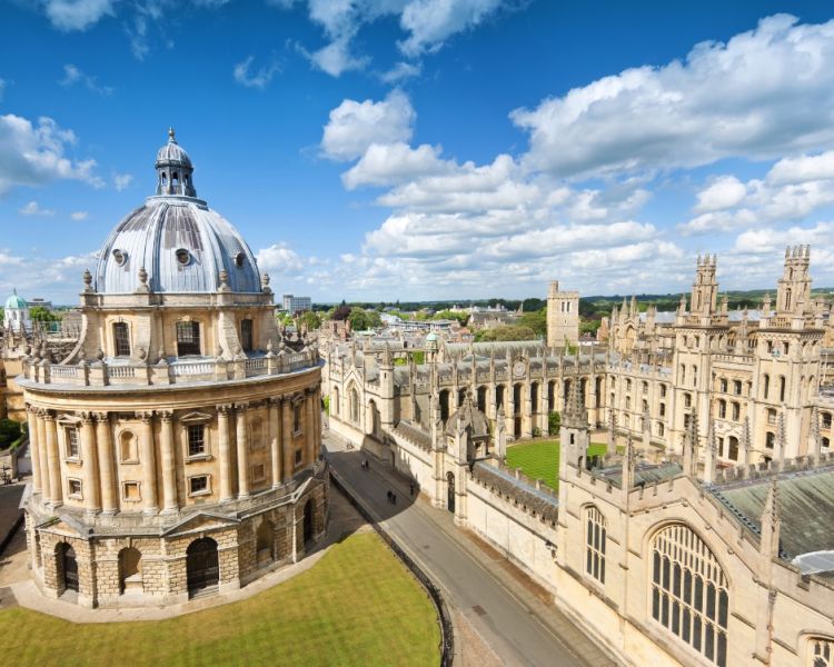 the city of oxford seen from above on a helicopter ride