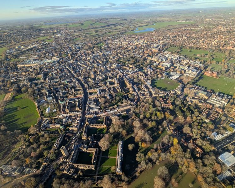 view of oxford seen from above on a helicopter ride