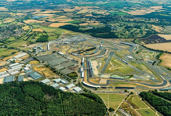 the silverstone race circuit in oxfordshire seen from above on a helicopter ride