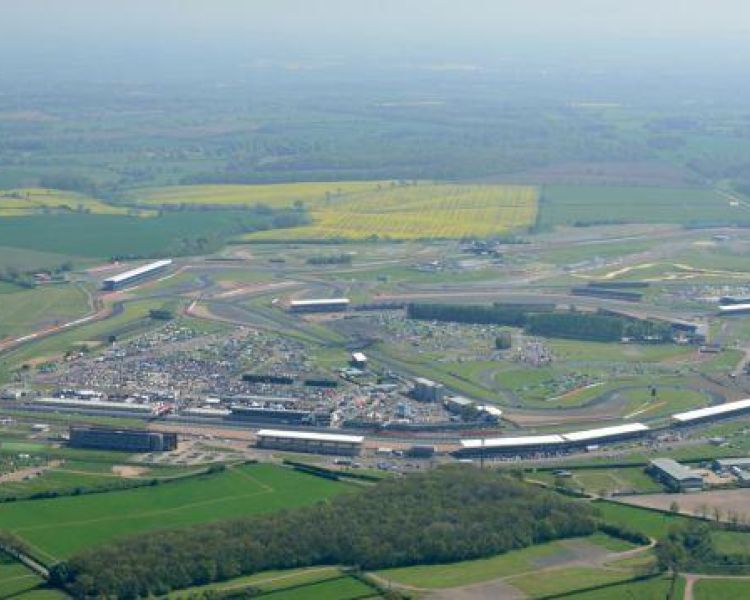 the silverstone race circuit in oxfordshire seen from above on a helicopter ride