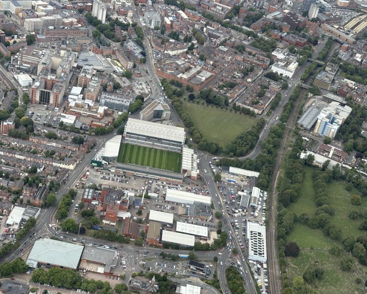 Leicester skyline seen from above on helicoter ride