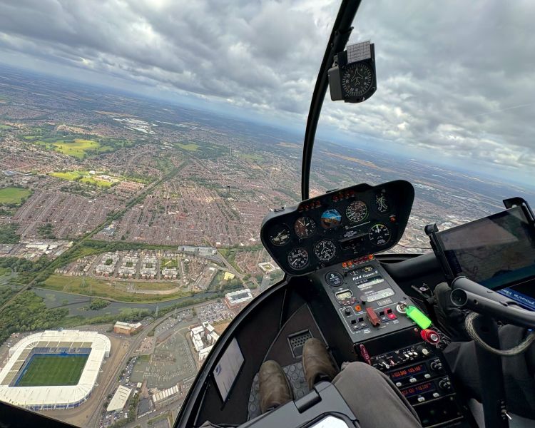 Leicester skyline and football ground seen from helicopter ride