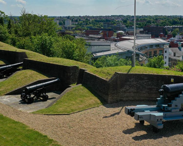 fort cannons seen on an underground tunnel tour at fort amherst