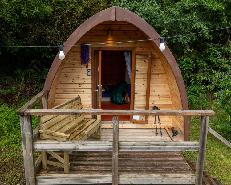 a wooden pod at activity centre in wales for overnight stay