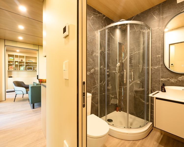 Bathroom in forest lodge north wales