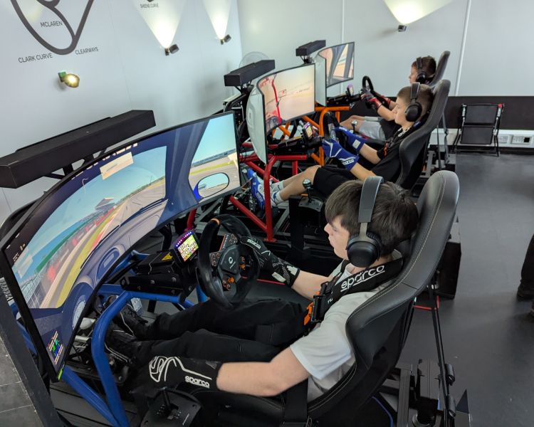 A group of boys on driving sims