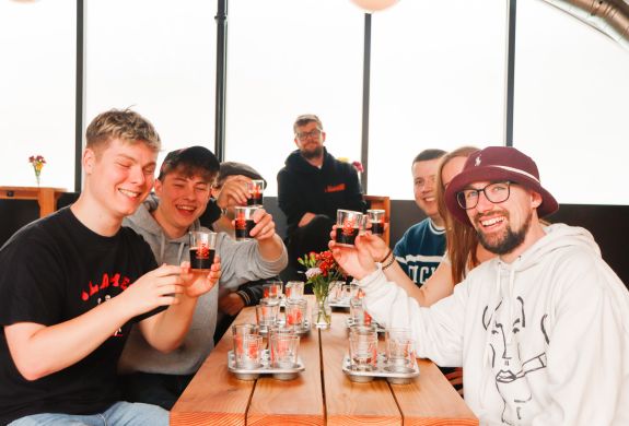 Group tasting beer on 3 locks brewery tour in camden