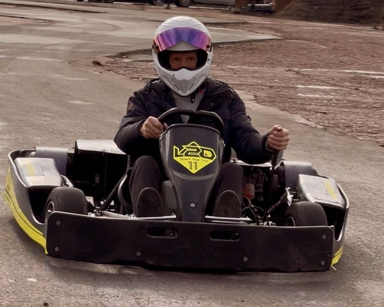 Man in kart on drifting track