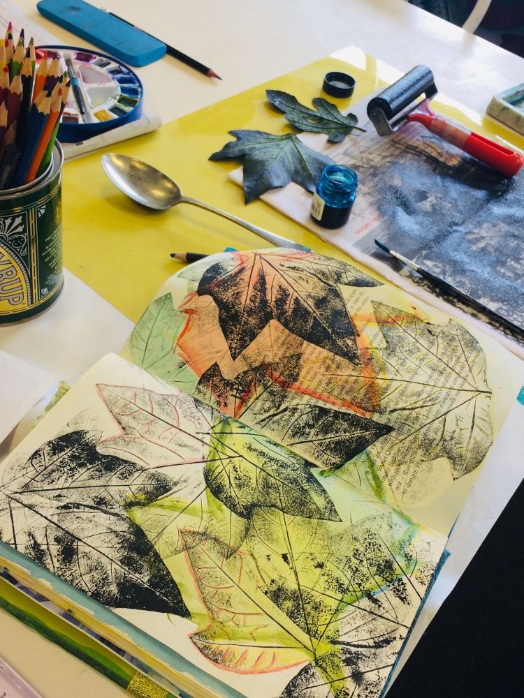 example of sketchbook designs done on a journaling workshop