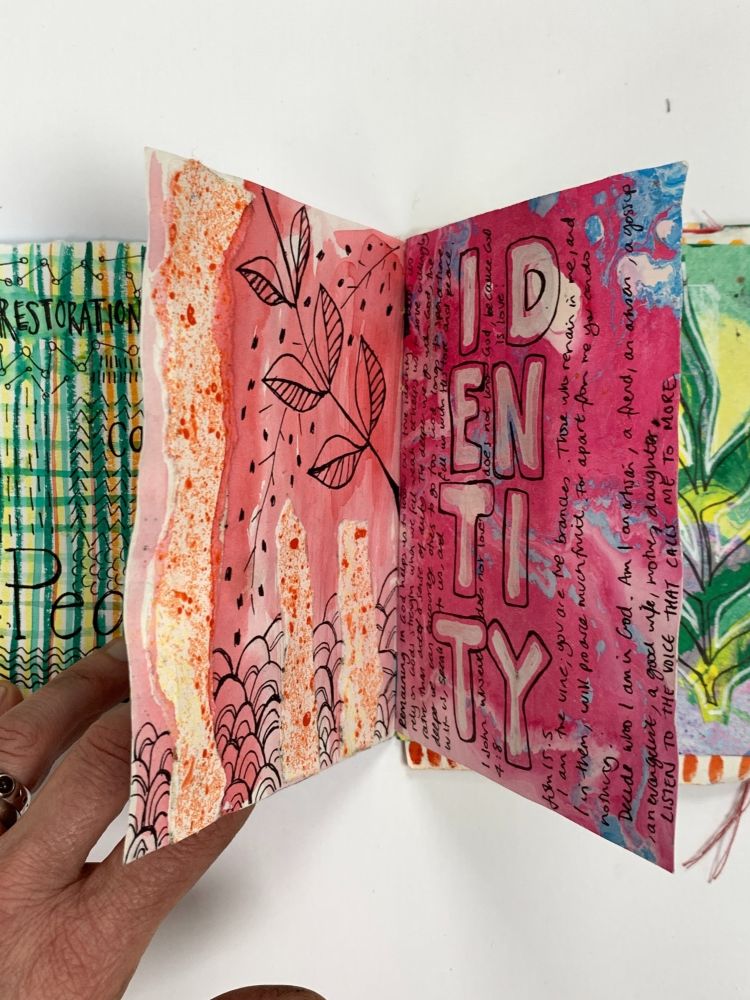 example of sketchbook designs done on a journaling workshop