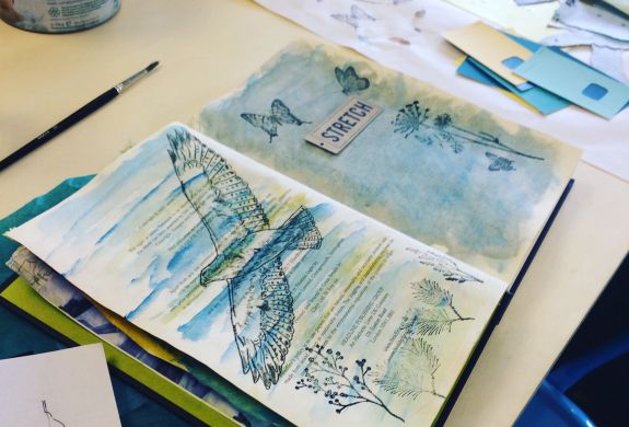 example of sketchbook designs done on a journaling workshop