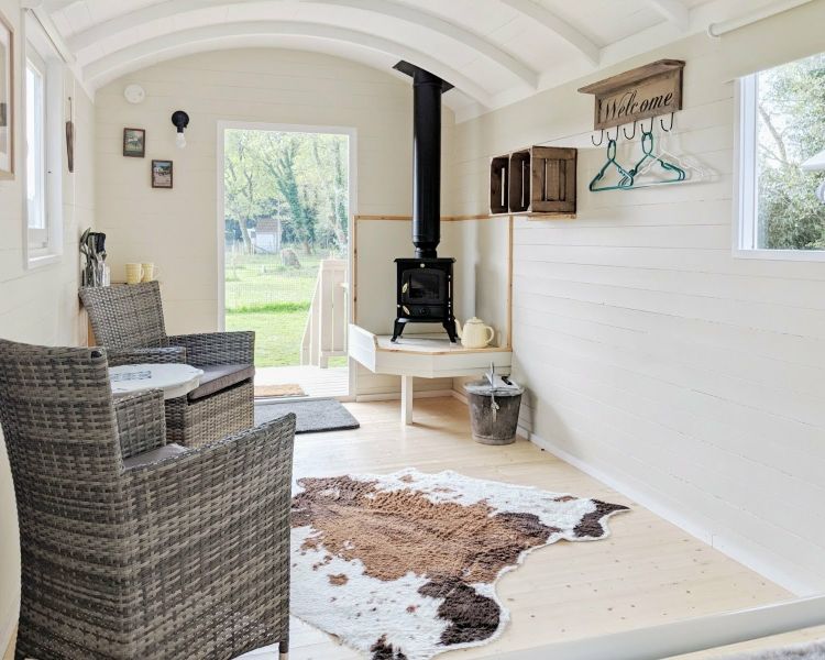 inside the shepherds hut at back of beyond glamping