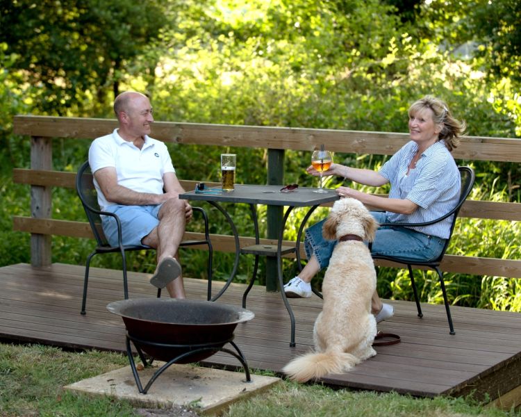 the shepherd's hut decking area at back of beyond glamping