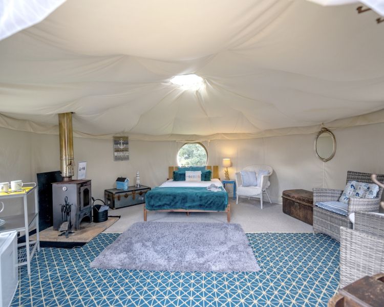 inside the yurt at back of beyond glamping in dorset