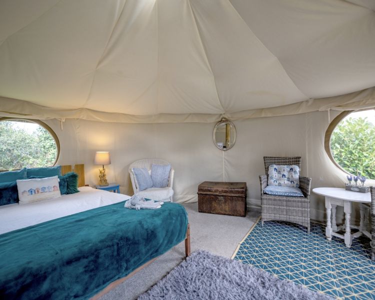 inside the yurt at back of beyond glamping in dorset
