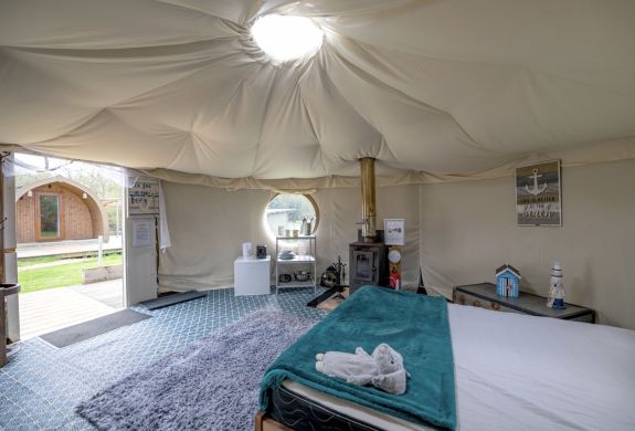 inside the yurt at back of beyond glamping in dorset