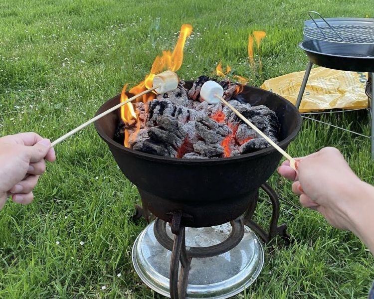 marshmallows toasted over a fire at back of beyond glamping in dorset