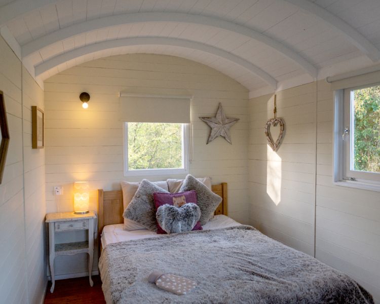 inside the shepherd hut at back of beyond glamping in dorset