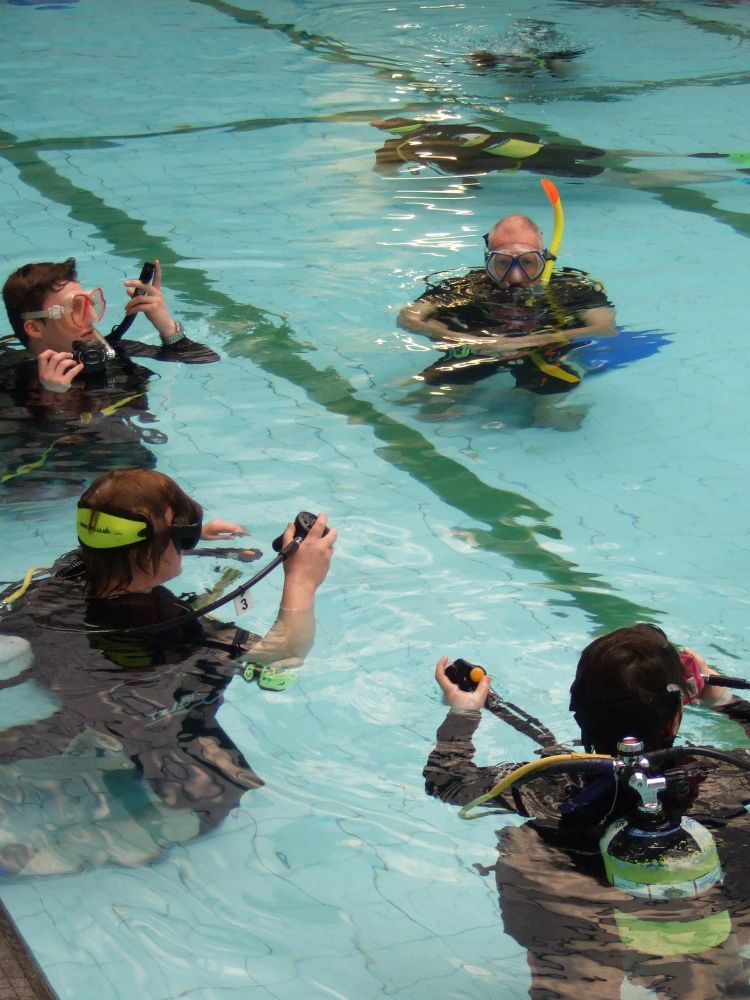 group in indoor pool on scuba diving course