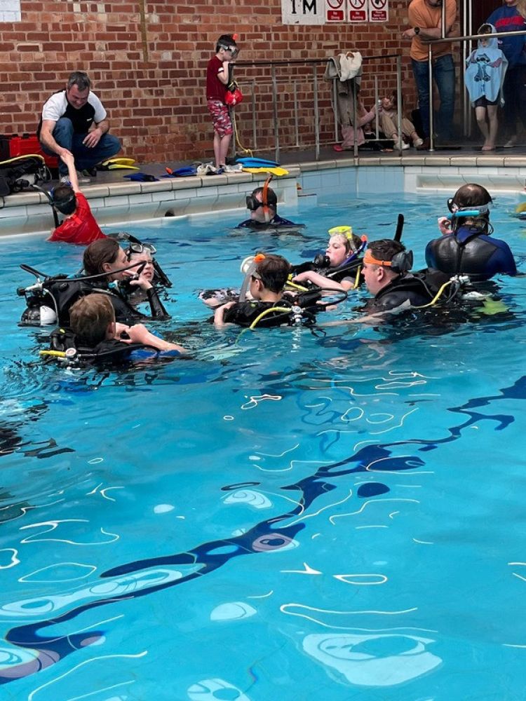 scuba diving course taking place in indoor pool