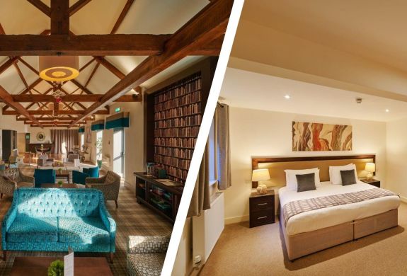 Split photo a double bedroom and lounge area of the barn hotel and spa in grantham
