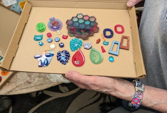selection of resin art items made on a one day course in somerset