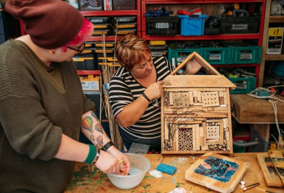 ladies making a bug house on one day course in somerset
