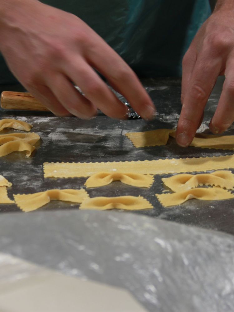 making farfalle pasta on a pasta making experience