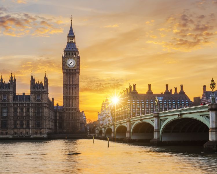 big ben and westminster bridge at sunset