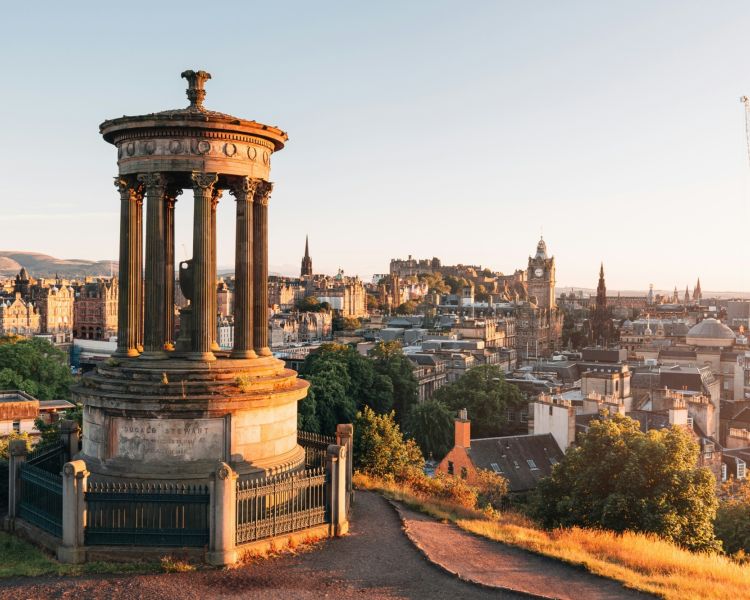 Edinburgh skyline from calton hill at sunset