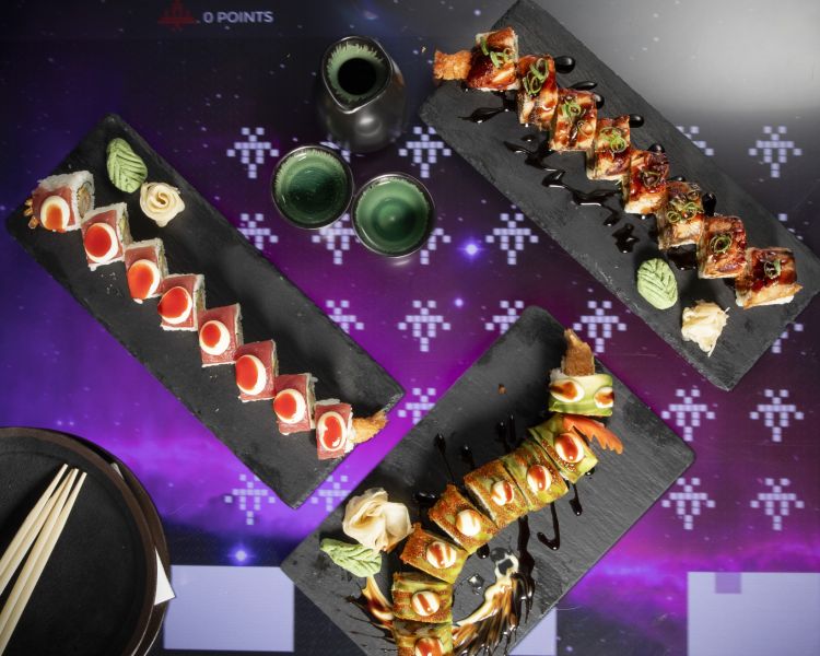 three dishes of asian food plus comedy club night