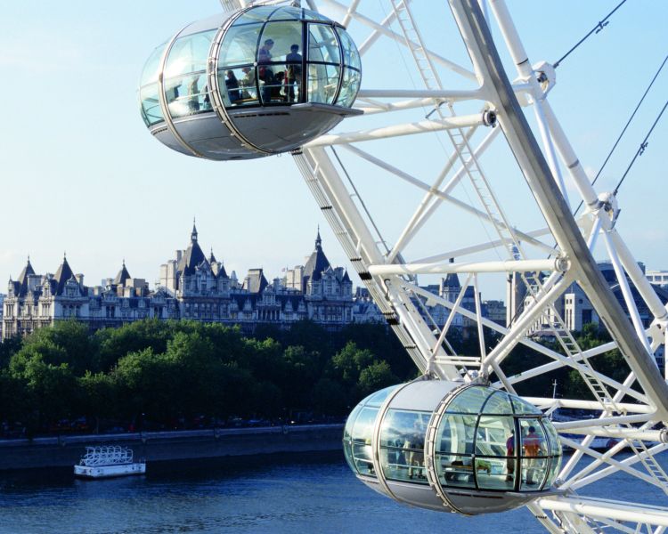 pods on the london eye with views of london in background