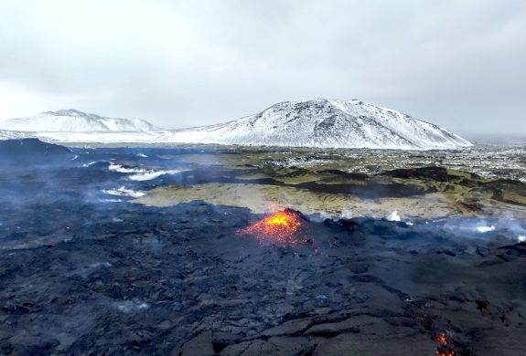 volcano eruption seen on a remote drone flying experience