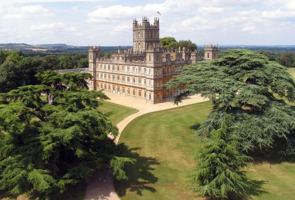 aerial view of highclere castle, filming location for downton abbey