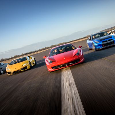 five supercars on a race track at car chase heroes driving experience day