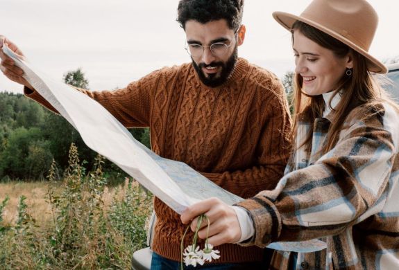 Couple reading a map