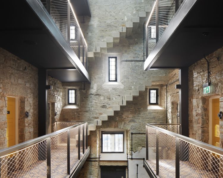 staircase inside the bodmin jail hotel