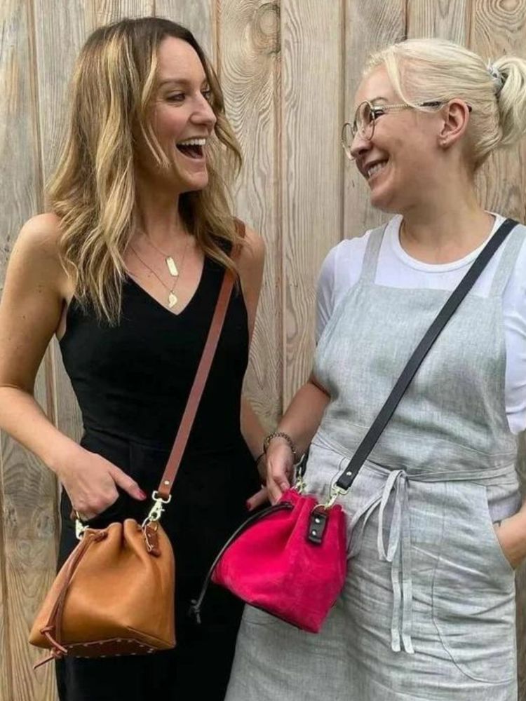 Pink and orange bucket bags