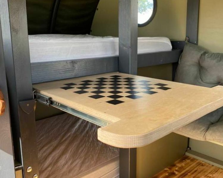 Chess board inside glamping pods