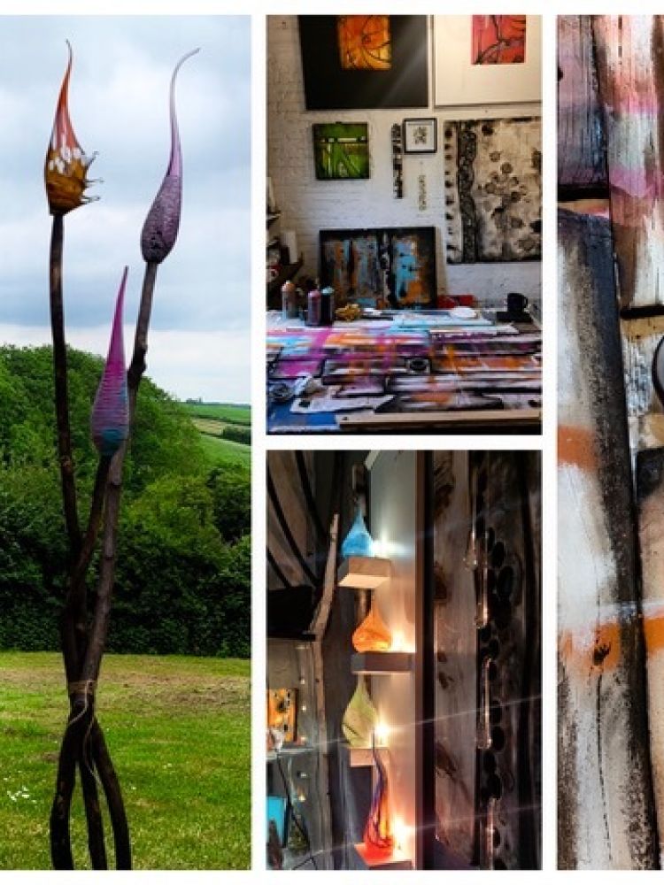 a collage of different pieces of art created on a glassware and wall art two day course