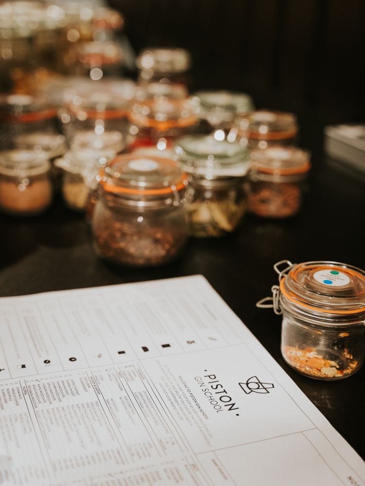 notes and ingredients for a gin making experience in cheltenham